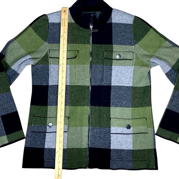 Cynthia Rowley Bomber Jacket Womens M Black Green Plaid Full Zip Comfort Classic - Picture 8 of 13